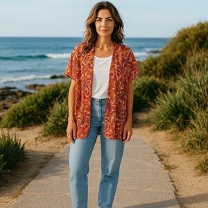 Loft Women’s XS/S Orange Blue Yellow Paisley Lightweight Vest 100% Rayon Summer